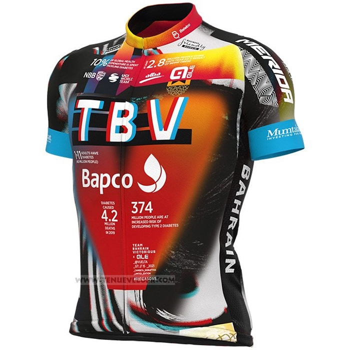 2021 Maillot Cyclisme Bahrain Victorious Noir Orange Manches Courtes et Cuissard